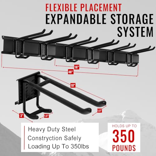 Aking Ace Garage Tool Organizer Wall Mount - Garden Tool Organizer Heavy Duty 48" Storage Rack with 6 Adjustable Hooks, Holds 350lbs, Yard Tool Hanger for Shed Organization - size: 3 Rail 6 Double Hooks