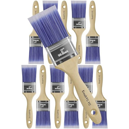 Paint Brushes - 12 Pack, 2" Flat Brushes, Paint Brush Set, Wood Paint Brushes for Walls, Stain & All Oil Paints - Home Improvement - Interior & Exterior Use - color: 12 Pack