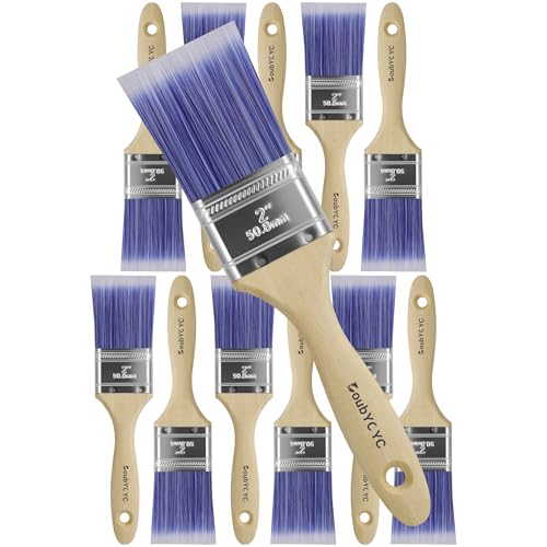 Paint Brushes - 12 Pack, 2" Flat Brushes, Paint Brush Set, Wood Paint Brushes for Walls, Stain & All Oil Paints - Home Improvement - Interior & Exterior Use - color: 12 Pack