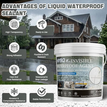 NYBQ Waterproof Sealant Coating 282oz，Transparent Invisible Waterproof Agent, Super Strong Anti-Leakage Polyurethane Coating for Bathroom, Roofs, Kitchen, Patio, Walls, Indoor & Outdoor - style: 282OZ