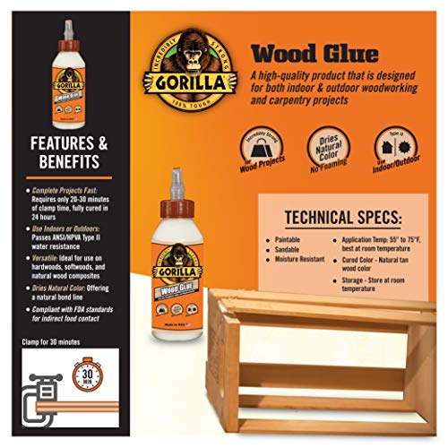 Gorilla Wood Glue, 8 Ounce Bottle, Natural Wood Color, (Pack of 2)