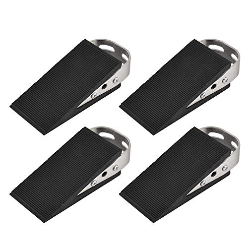 JQK Heavy Duty Door Stopper Rubber Wedge, 304 Stainless Steel Security Door Stops Works On All Floor Types, Brushed(4 Pack), DSB6-BN-P4 - size: 4 Pack