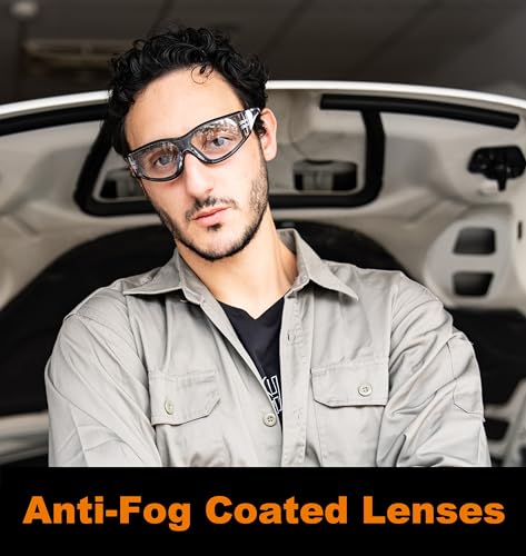 Koziface S30 Safety Glasses for Men and Women Adjustable Elastic Headband Strap and Arms 2 Ways to wear Stylish ANSI Z87.1+ Impact Resistant, Wraparound Dust Protection Work Goggles for Indoor/Outdoor