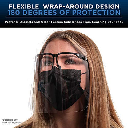 TCP Global Salon World Safety Face Shields with Black Glasses Frames (Pack of 10) - Ultra Clear Protective Full Face Shields to Protect Eyes, Nose, Mouth - Anti-Fog PET Plastic, Goggles - color: Black