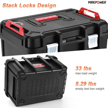 MAXPOWER 16 inch Plastic Tool Box, Black Deep Toolbox with Metal Latches and Removable Tray, Pack of 1 - style: 16" black