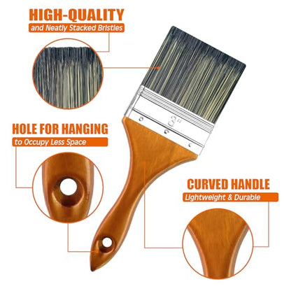 Great Andrew Paint Brush 3-inch, Wood Paint Brush for Painting Walls, Fences, Trim, Home, Interior & Exterior, for All Latex, Oil Paints & Stains, Utility Disposable Brush - size: 1 pcs - 3-inch