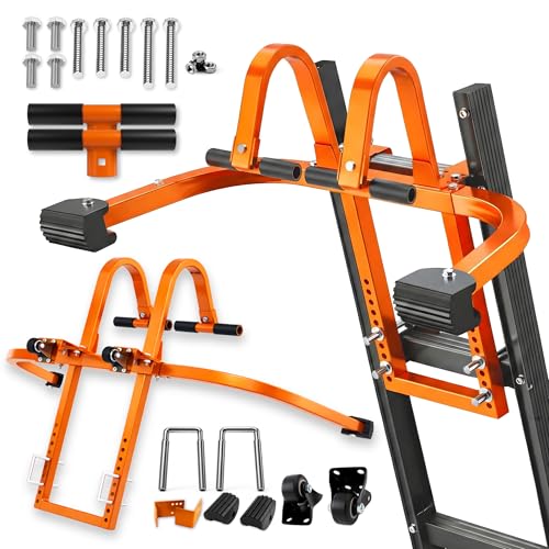 2-in-1 Heavy Duty Ladder Stabilizer with Roof Hooks, 500 LBS Steel Standoff, Non-Slip Rubber Feet for Gutter Cleaning, Roof Work & Walls | Fits Extension, Straight & Telescoping Ladders - color: Ladder Stabilizer With Hooks