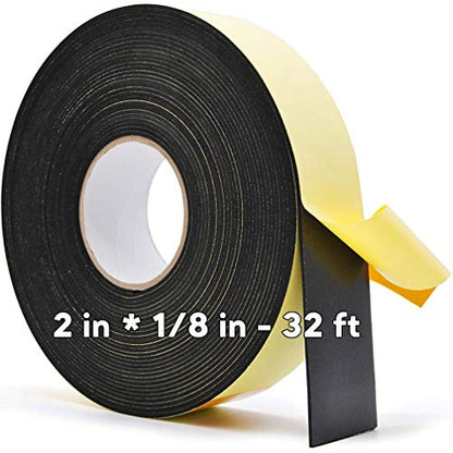 Neoprene Weather Stripping -2" W x 1/8" T- Self Adhesive Foam Rubber Seal Strip Tape for Sliding Door Window Insulation - size: 2in X 1/8in - 32ft
