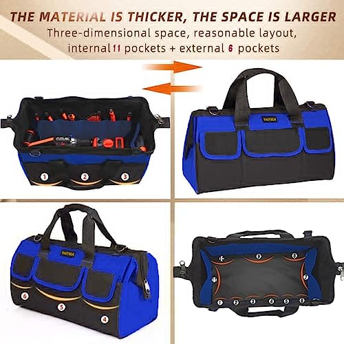 FASTECH 17 Inch Heavy Duty Tool Bag With Wide Mouth for Tool Storage, Carrier and Organizer, Tool Tote For Men/Women, Wide Mouth Tool Bag with Inside Pockets (17 Inch) - size: 17inch