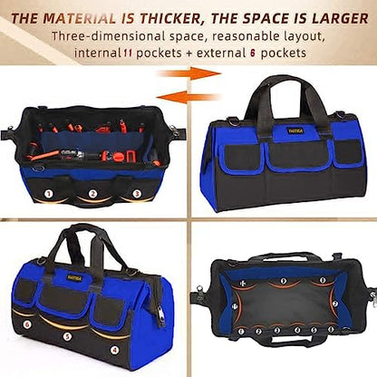 FASTECH 17 Inch Heavy Duty Tool Bag With Wide Mouth for Tool Storage, Carrier and Organizer, Tool Tote For Men/Women, Wide Mouth Tool Bag with Inside Pockets (17 Inch) - size: 17inch