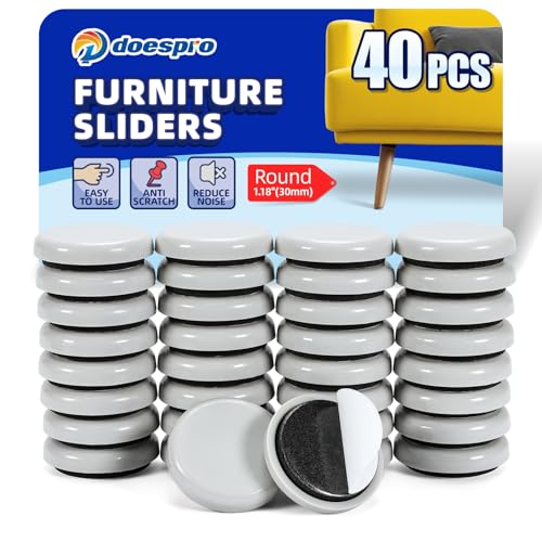 40 Pcs Small Furniture Sliders for Hardwood Floors & Carpet- 1.18" Self-Stick Furniture Movers Sliders Pads & Chair Glides for Wood Floors, Tile, Kitchen Appliance, Move Furniture Easily (Gray Round) - color: 01 Pe Sliders Round, size: 1.18"(40 Pack)