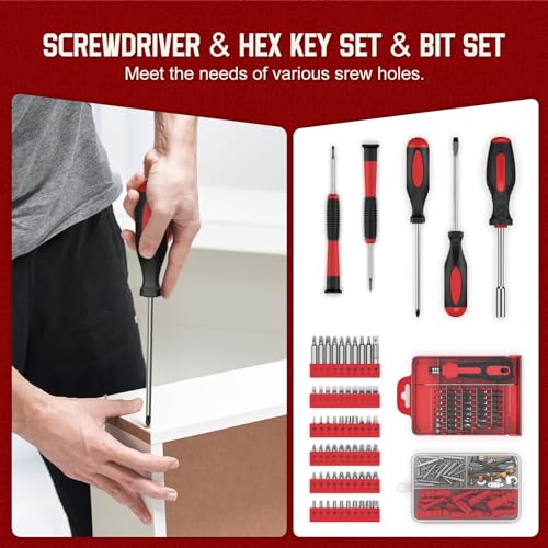 Sundpey Home Tool Kit with Drawer - 379-PCs Portable Complete Household and Auto Repair Tool Set - Hand General Basic Tool Box Storage Case - Full Basic Toolkit for Handyman & Diyer & Homeowner Red - color: Red