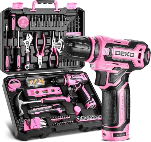 Pink Drill Tool Set Kit DEKOPRO Power Cordless Drill Tool Box with 12V Electric Pink Drill Driver Set for Women Home Hand Repair Tools Sets Drills Case - color: Pink