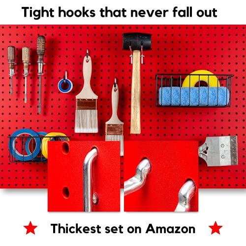 Extra Thick 60pcs Pegboard Accessories Organizer Kit | 1/4 Inch Peg Board Attachments | Peg Board Hook Set and Pegboard Basket Set for Tools - Heavy Duty - Does Not Fall Out Off The Board
