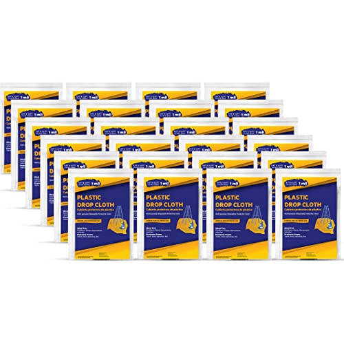 Drop Cloth Painters Plastic Sheeting - Plastic Drop Cloths Tarps Disposable for Painting 9 x 12, Waterproof, Room/Furniture/Couch/Floor Protection (24 Pack, 1 Mil) - color: 24 Pack, size: 1 Mil
