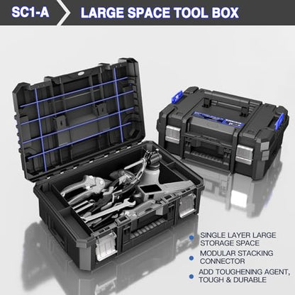 4 Tier Stackable Rolling Tool Box with Wheels | Modular Tool Organizer Box Storage System | Portable Tool Box with Drawers | Tough and Durable | For Garage Storage | Home Repairs | Professional Work