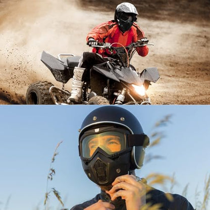 Mask with Detachable Goggles for Riding and Cutting, Anti-Ultraviolet Radiation, Anti-Dust, Anti-Fog HD Lens, Large Viewing Hood, Bluetooth Headset Compatible, Black