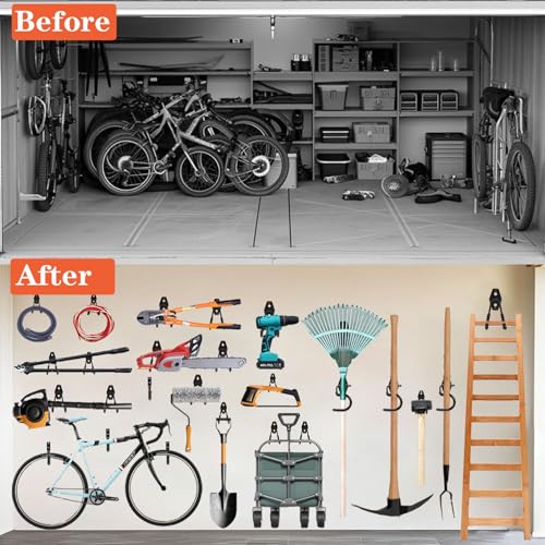 TocTen Garage Hooks, 14 Pack Garage Storage Hook Heavy Duty Solid Steel Wall Hooks, Wall Mount Storage Hook Kit with Anti-Slip Coating Ladder Hooks for Hanging Garden Tools Chair Hose Ropes (Black) - color: Black