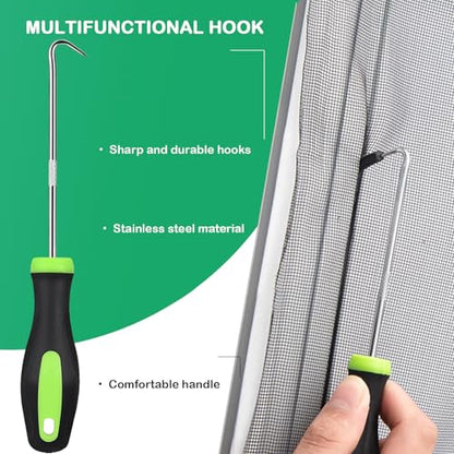 Screen Tool for Window Screen Replacement - Two Spline Roller (Steel and Nylon Bearing Roller), Spline Removal Hook, Two Sizes Screen Spline, Utility Knife, Tape Measure, Tooltriz