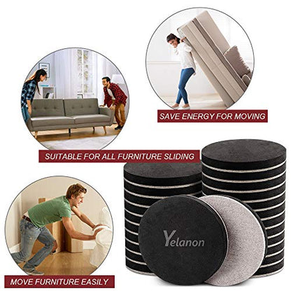 Yelanon Felt Furniture Sliders, 20pcs-3 1/2” Furniture Sliders for Carpet, Furniture Pads Hardwoods Floors, Heavy Furniture Movers Sliders, Reusable Moving Pads, Floor Protectors for Carpet - size: 20pcs 3.5"