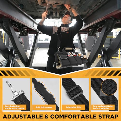 Goovilla Tool Bag 15.5 Inch with 1 Pouch | 17-Pocket Portable Tool Box Organizer Storage with Adjustable Strap, Soft Handle and Durable Zipper | Heavy Duty Tool Bags for Men, Father’s Day (Khaki)