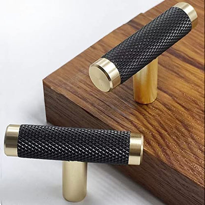 10 Pack 2 Inch Cabinet T Knob Aluminum Knob for Drawer Pulls Gold and Black Oxidation Finish with Diamond Pattern - color: TGold Black, size: 2 Inch