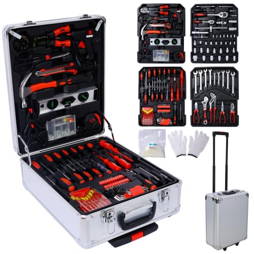 899pcs / 969pcs Home Repair Tool Set Kit for Men, Toolbox Storage Case with 4 Drawers, General Household Tool Kit with Rolling Tool Box, Tool Set Kit for Maintenance (Silver) - color: Silver