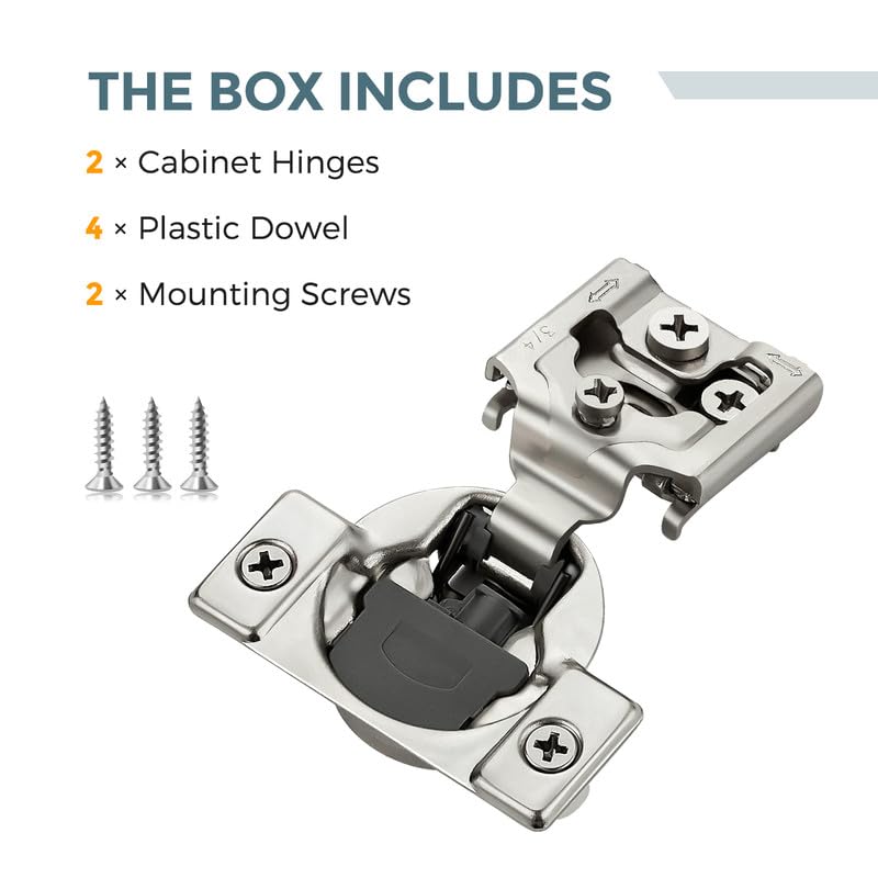 HOME EDIT 2 Pack 1 Pair 3/4 inch Overlay Soft Close Cabinet Hinges for Kitchen, Stainless Steel Three-Way Adjustable, Concealed Self-Closing Door Hinges - size: 3/4 inch Overlay