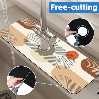 Abstract Minimalistic Geometric Sink Faucet Absorbing Mat Sink Splash Guard Faucet Mat Draining Mat Fast Drying Sink Protectors for Kitchen and Bathroom 5.5"×15" - size: 5.5" x 15"