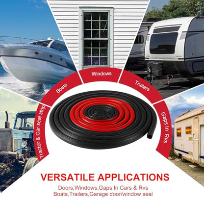 Pangda 26Ft D Shape Rubber Weather Stripping Foam Self-Adhesive EPDM Seal Strip for Noise Reduction Waterproof Dustproof for Cars Boats RVs Windows Doors (3/4" W x 3/4" H) - size: 26ft L, style: 3/4" W X 3/4" H