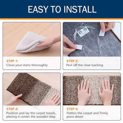 OLANLY Stair Treads Non Slip 15PCS, 8" x 30" Indoor Stair Runners for Wooden Steps, Edging Stair Rugs with Reusable Peel and Stick Adhesive for Kids Elders and Pets, Brown - color: Brown