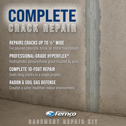 Fernco 10 ft Basement and Foundation Wall Crack Repair Kit Leak Stop and Radon Gas Protection Pro Kit