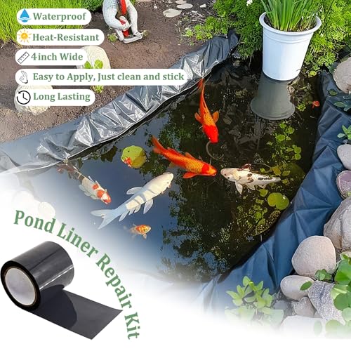 Pond Liner Seam Tape Single Sided, Waterproof Pond Repair Kit Butyl Rubber for EPDM PVC Outdoor Pond Liner Leak Repair Long-Lasting Easy to Apply - size: 4" X 20'