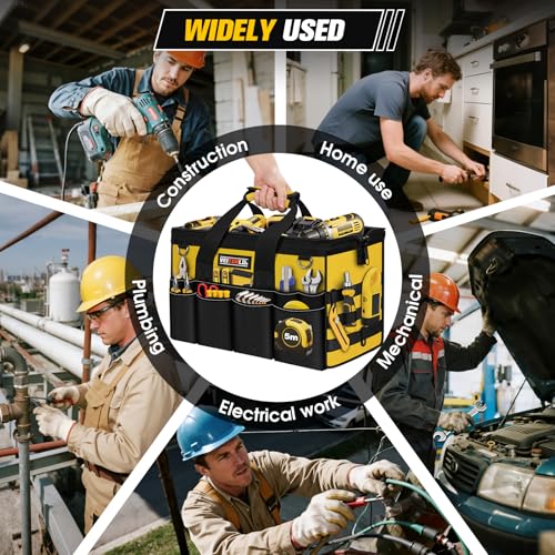 16-Inch Heavy Duty Tool Bag, 19-Pockets Tool Box Organizer, Portable Toolbag W/Soft Handle for Organized Storage, Mechanic Gifts for Men Dad Husband Fathers Day, Wide Mouth Electrician Toolbox, Yellow - style: Handle-Yellow