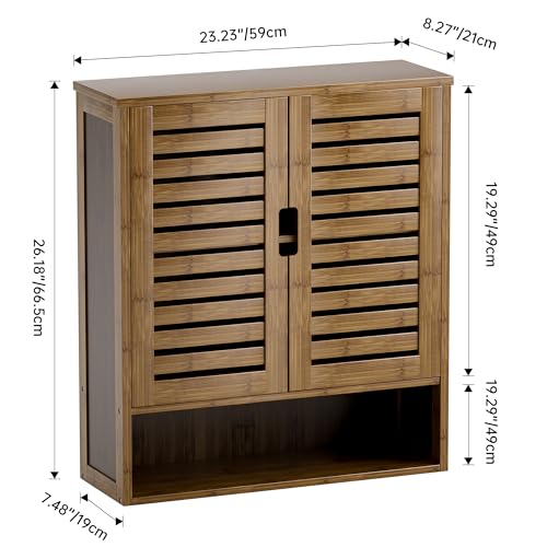 SMIBUY Bathroom Cabinet Wall Mounted, Bamboo Over-The-Toilet Storage Organizer, Space Saver Medicine Cabinet with 2 Door and Adjustable Shelves (Walnut) - color: Walnut