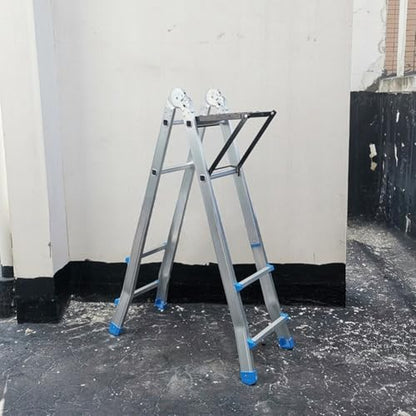 Anti-Slip Folding Ladder Work Platform, Heavy Duty Iron Step Stand with 330lb Capacity, Portable Paint Tray and Tool Holder for Construction and DIY