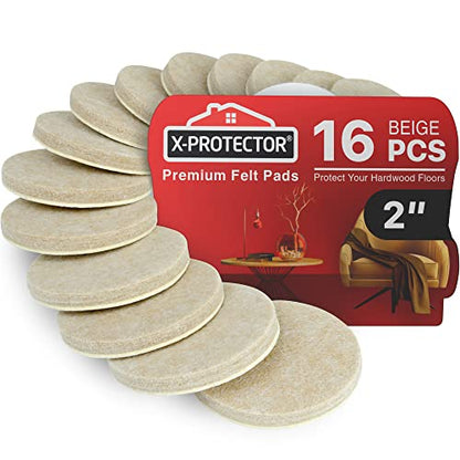 16 Heavy-Duty Felt Furniture Pads 2” 1/4” Thick X-Protector! Round Felt Pads for Furniture Feet - The Best Felt Floor Protectors for Furniture to Prevent Scratches. Protect Your Hard Floor! (Beige) - size: 2 inch 16 PCS Round Beige