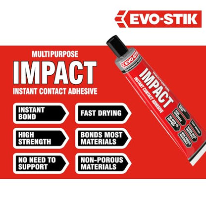 EVO-STIK Impact Adhesive, Multipurpose, High-Strength Adhesive, Bonds Instantly on Contact, Fast Drying, 65g Tube