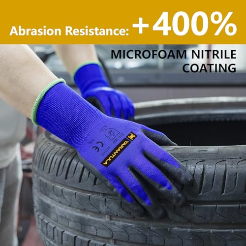 Tarantula Safety Work Gloves with Micro Foam Nitrile Coated, Seamless Knit Nylon Safety Gloves for Men and Women with Touch Scree,Home Improvement,Ideal for Light Duty Work,12 Pairs Large - size: Large(pack of 12)