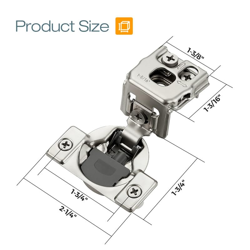 HOME EDIT 2 Pack 1 Pair 1-5/16 inch Overlay Soft Close Cabinet Hinges for Kitchen, Stainless Steel Three-Way Adjustable, Concealed Self-Closing Door Hinges - size: 1-5/16 inch Overlay