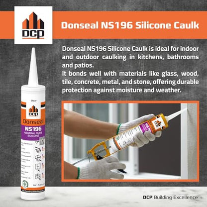 DCP Donseal NS196 Silicone Caulk Sealant 1 Pack – 100% Silicone Tube for Bathroom, Kitchen, Outdoor, Bathtub and Window Seal, 10.1 fl oz – Clear - style: 1-pack
