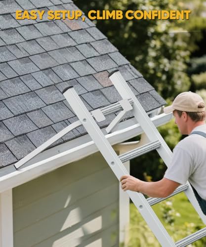 Ladder Stabilizer, Adjustable Heavy Duty Ladder Standoff with Pins & Sheet for Wing Span/Wall Extended Accessory, Ladders Roof Stabilizer with Non-Slip Rubber Pads for Roof Gutter Guard, White - color: White