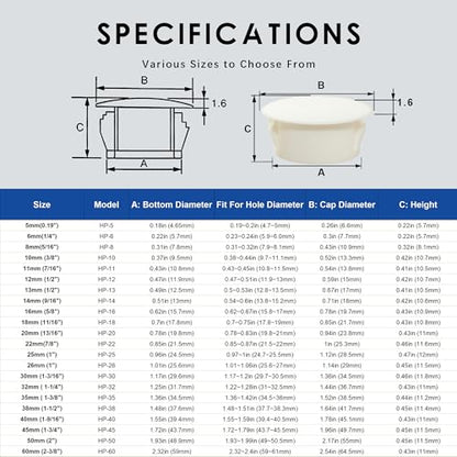 5/8 In/16 mm White Plastic Hole Plugs, Snap in Locking Round Hole Panel Plugs Fastener Covers for Kitchen Cabinet Furniture Electric Box, Door Screw Hole Cover, Tube Pipe Choke Plug, 40PCS - style: 16mm (5/8")