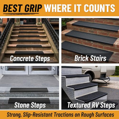 Ottomanson Bullnose Stair Treads Outdoor – Dots Heavy-Duty Non-Slip Stair Mats – Best Grip on Concrete, Brick & Textured Step – Fastening Required for Wooden & RV Steps, Pack of 5 - color: Black Grip Dots - Bullnose
