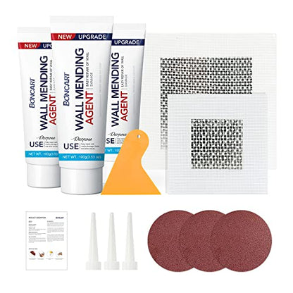 BONCART Drywall Repair Kit, Spackle Wall Repair Kit, 3 Pack Wall Mending Agent Putty, Wall Repair Paste Plaster for Wall Crack/Nail Hole, Wall Hole Filler with 2inch 4inch Wall Patch - style: 3Pack & Wall Patch