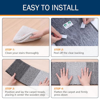 OLANLY Stair Treads Non Slip 15PCS, 8" x 30" Indoor Stair Runners for Wooden Steps, Edging Stair Rugs with Reusable Peel and Stick Adhesive for Kids Elders and Pets, Grey - color: Grey