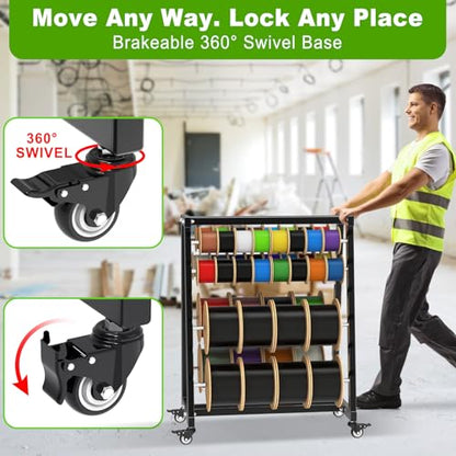 SELEWARE Heavy-Duty 8-Rod Wire Spool Rack – 400lb Capacity Cable Caddy & Dispenser with Locking Wheels, Adjustable Spool Rods for Electrical, Industrial & Retail Use - color: D: Black Wire Spool Rack With Wheels