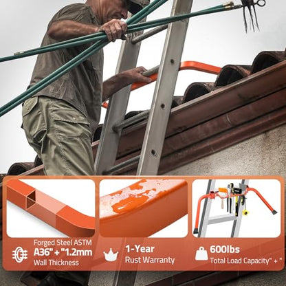 Ladder Stabilizer with Tool Tray & Hook - Heavy Duty Roof Gutter Guard, Universal Ladder Stabilizer for Gutters/Windows, Safe Stabilizer for All Ladder Types