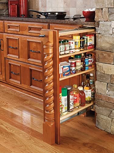 Rev-A-Shelf Pullout Shelf Organizer for Base Kitchen or Bathroom Cabinets, Wood Filler Pantry Storage or Spice Rack, Maple, 9" x 23" x 30", 432-BF-9C - size: 9" W