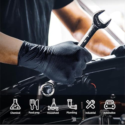 ANBOSON 10 Mil Nitrile Disposable Gloves Heavy Duty Mechanic Gloves Raised Diamond Texture Thick (Black of 1000, Medium) - color: Black of 1000, size: Medium